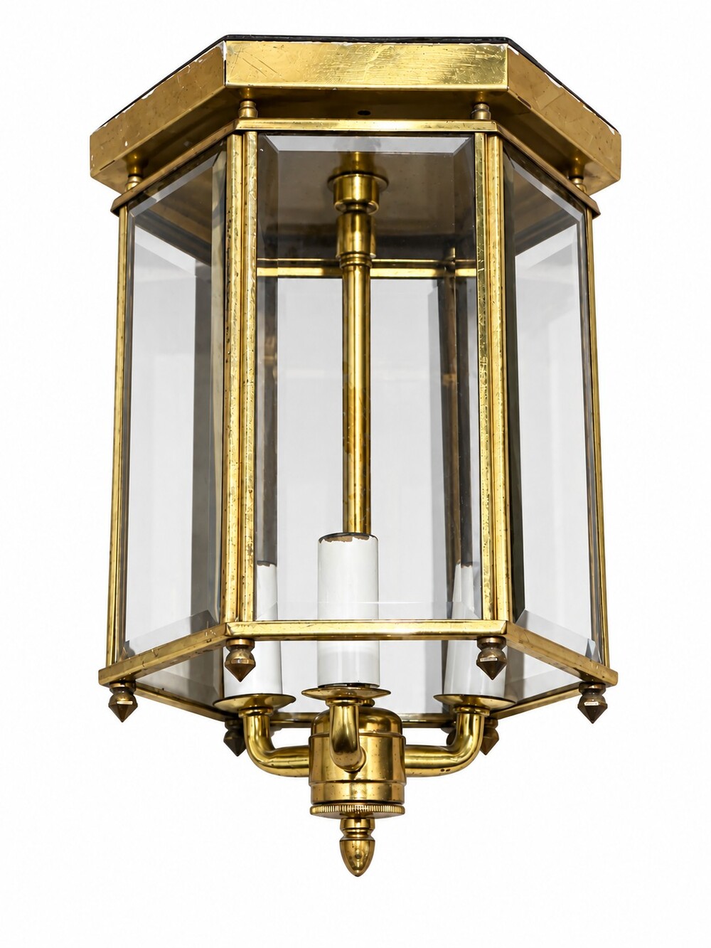 Mid-century Brass and Glass 3-light Entryway Hall Light Fixture Flush Mount